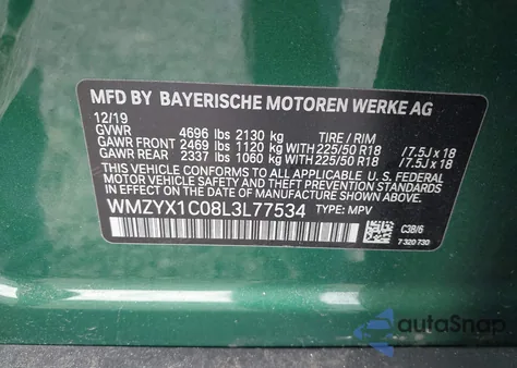 2020 Mini Countryman Cooper S z USA, uszkodzony, nr VIN WMZYX1C08L3L77534